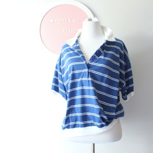 1980s Blue Striped Cotton Top: Kitsch Vintage Sweatshirt