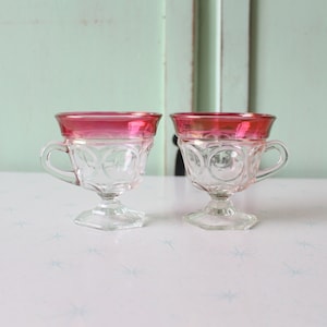 Vintage Pink Rim Coffee Mugs - Set of 2 - 1960s Retro Kitchen Decor