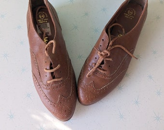 Mocasines vintage de cuero marrón de los años 60 - Oxfords talla 8W