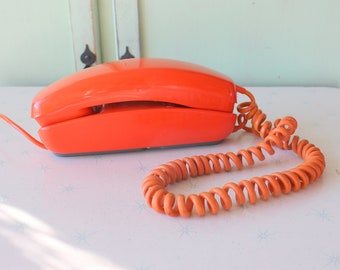 ORANGE 1980er RETRO TELEFON.... Atomic. Tangerine. rad. 1990er Jahre Telefon. Sammlerstück. Selten. Prima. Kitsch. Zifferblatt. Vintage Dekor. so lustig