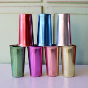Vintage Atomic Aluminum Cups: Mid Century Modern Set of 7
