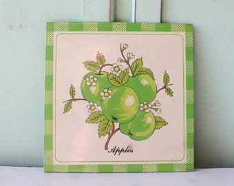 1970s Green Apple Trivet: Retro Kitsch Cottage Decor
