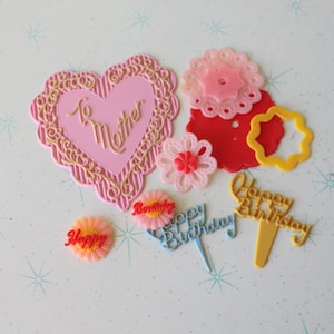 1960s Vintage Valentine&#39;s/Mother&#39;s Day Cupcake Sticks: Retro Party Decor