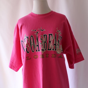 1980s Vintage Cocoa Beach Florida T-Shirt: Pink Tropical Tee