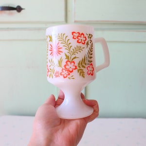 1960s Retro Floral Milk Glass Coffee Mug