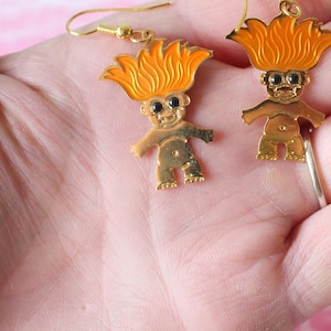 Vintage TROLLS Doll Earrings: 1980s-90s Kitsch Costume Jewelry