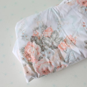 Vintage 1980s Floral Fitted Sheet: Full Bedding, Pastel Roses