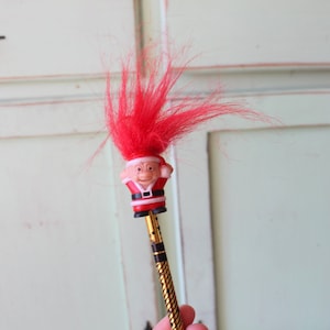 Vintage Christmas Troll Pencil Topper: Red Hair Kitsch Collectible