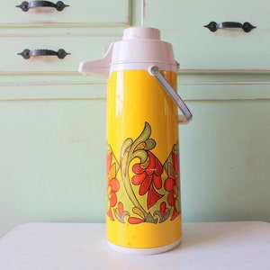 Vintage Yellow Floral Thermos: Retro Atomic Decor
