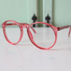 1980s Vintage Pink Glasses Eyewear.....new old stock. classic. groovy. twiggy. mod. retro glasses. librarian. secretary. woodstock. unisex