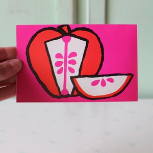 Vintage 1960s Pink Apple Greeting Card: Mod Flower Power