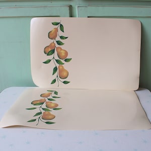 1980s Vintage Pear Print Vinyl Placemats - Set of 2