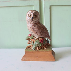 1970s Retro Owl Figurine: Kitsch Ceramic Home Decor