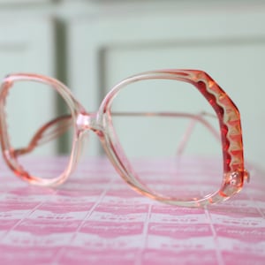 1970s Retro Eyeglass Frames: Pink & Clear Oversized Glasses (No Lenses)