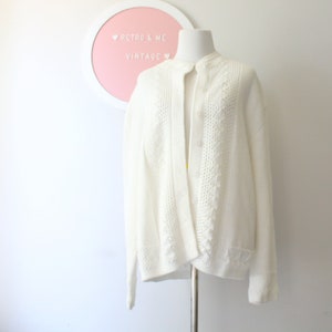 1960s White Knit Cardigan: Vintage Boho Sweater (M/L)