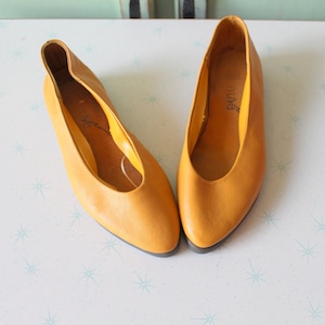 1980s Mustard Yellow Leather NUVA Flats...size 6 women...yellow. party. mod. classic. retro. designer. dijon. autumn. yellow shoes. 80s image 1