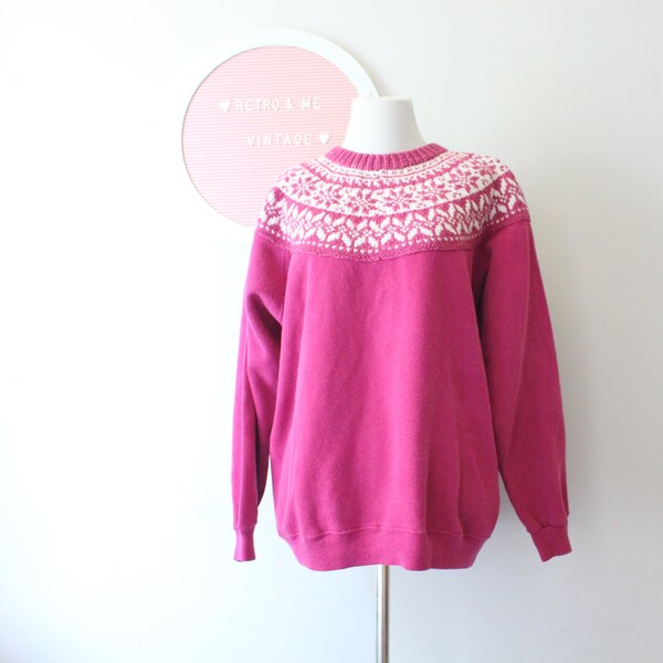 1980s Fushia Pink Winter Sweater....unisex. colorful. bright. retro. 1980s sweater. rad. fun. crop sweater. bright. cozy. vintage handmade