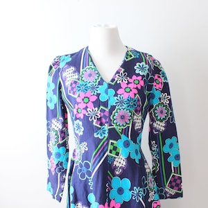 1970s Groovy Floral Cotton Dress - Vintage Mod Style, Size Small