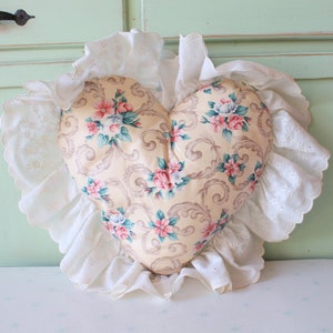 1980s Vintage Heart Throw Pillow: Ruffled Shabby Chic Decor