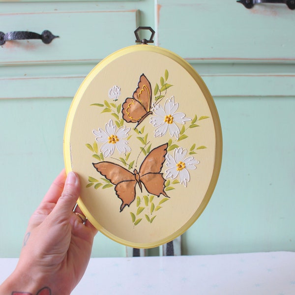 70s Vintage RETRO Wooden Butterfly Floral Art....love. home. decor. nature. retro housewares. wall hanging. artsy. 1970s home. flower garden