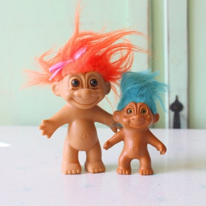 Vintage Troll Doll Set: 1980s-90s Kitsch Collectible