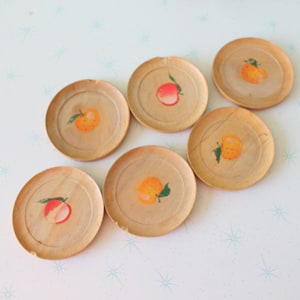 Vintage Apple & Orange Coasters Set: Retro Kitchen Decor