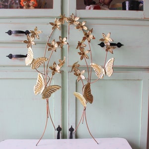 Vintage 1960s Gold Flower Butterfly Wall Art Decor Set