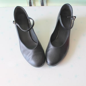 Tacones negros vintage de ballet - Zapatos glamurosos de los 80, talla 8
