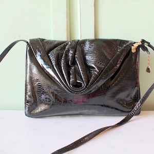Vintage 1980s Black Vinyl Crossbody Clutch: Party Glam Handbag