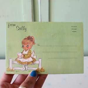 Vintage 60er Jahre NOS Buchstabe SALLY Brief Notizbuch Papier Postkartenblock...Geburtstag Geschenk . benennen. retro. klassisch. zweigig. Modell Schreiber. Geschenk für sie. S