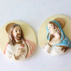 Vintage Catholic Wall Art: Jesus & Mary, 1960s Religious Decor