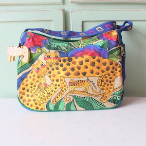 Bolso vintage LAURAL BURCH.... genial. mujer gato. accesorios retro. bolso de mano de los años 1980. bolso de los años 1990. monedero. bolso de mano. gatito. tela. colcha. hippie