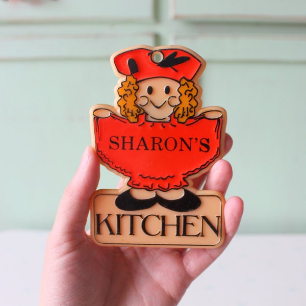 Vintage Sharon's Kitchen Magnet....retro housewares. kitsch. kitchen. fridge. orange. gift for her. mom. grandma. cook. chef. mod.