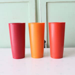Vintage Colorful Plastic Cups Set: 1970s Retro Home Decor