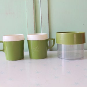 Vintage Olive Green Plastic Mug and Jar Set - 1960s Kitsch