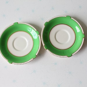 Vintage Green Dessert Plates: England Kitsch Serving Bowls, Set of 2