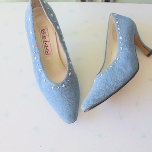 Vintage 1980s Stefani Denim Heels: Party Pumps, Size 6