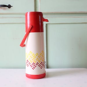 Vintage Red Thermos: 60s-70s Atomic Kitchen Decor