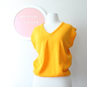 1980s V-Neck Acrylic Sweater - Yellow Orange - Unisex NOS