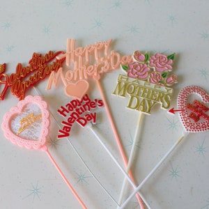 1960s Valentine&#39;s & Mother&#39;s Day Bouquet Flower Sticks: Retro Party Decor