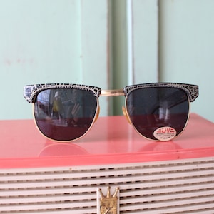 1980s Vintage Sunglasses: Black Mod Style Eyewear (NOS)