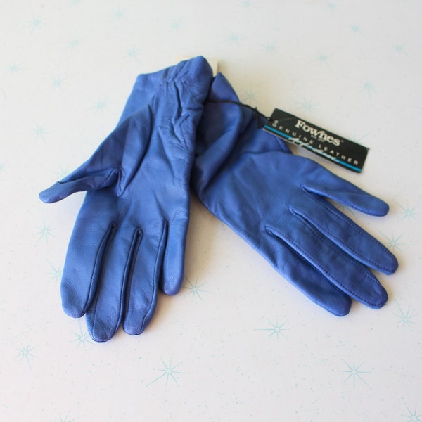 1980s Vintage Soft Genuine Leather Royal BLUE Glove..party. rave. rad. mittens. classy. wedding. bride. mid century. small. medium. designer