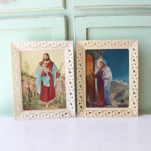 Vintage JESUS Picture Frame Art Set of 2.....church. cross. jesus. christian. retro. kitsch. housewarming. vintage Jesus. GOD. religious