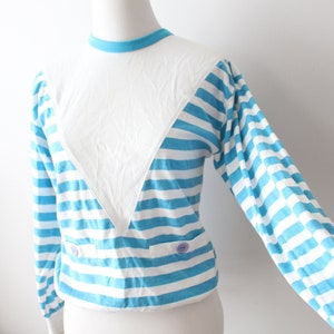 1980s Blue Striped Cotton Sweatshirt - Medium