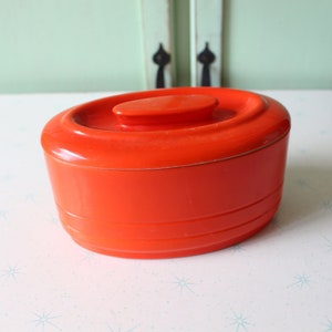 Vintage Atomic Orange Ceramic Jar with Lid