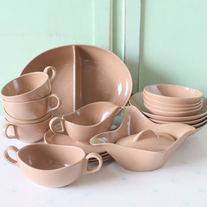 Vintage Melmac Brown Cups and Plates Set - 1970s Kitsch Decor