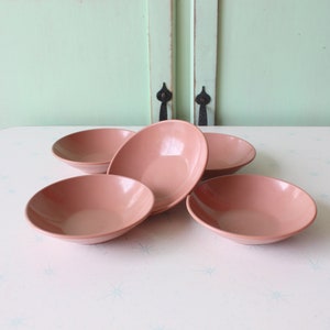 Vintage Coral Plastic Bowls Set: Atomic Stackable Picnic Bowls