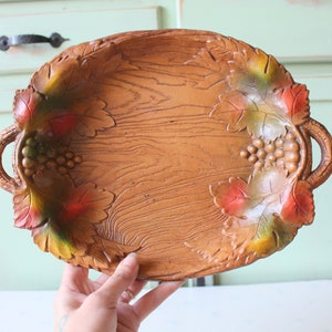 Vintage Leaf & Grape Platter: 1970s Kitsch Serving Tray