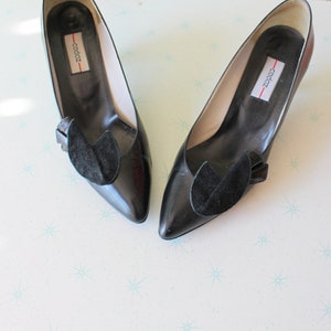 Vintage 1980s Black Leather Heels - Size 7.5