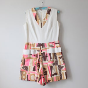 1960s Mod Jumper Romper: Retro Geometric Print, M/L